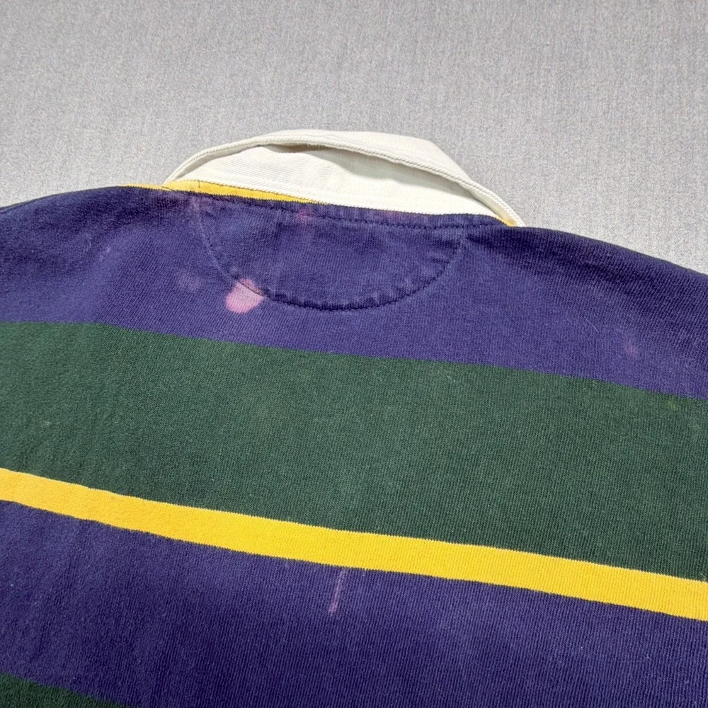 Polo Ralph Lauren Men's XXL Rugby Polo Shirt Striped Blue Green BLEACH
